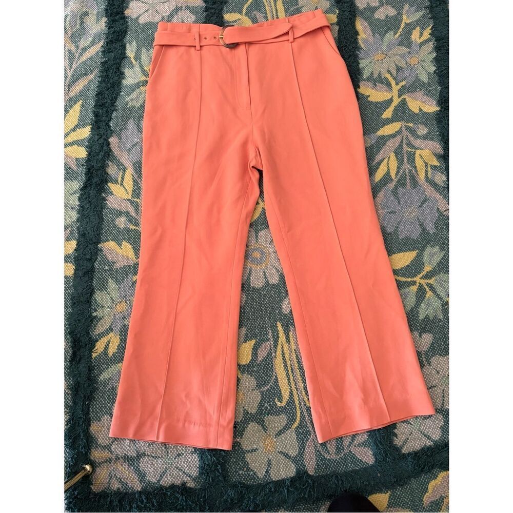 Jonathan Simkhai Lined Pants Belted Wide Leg Sedona Orange Size 14